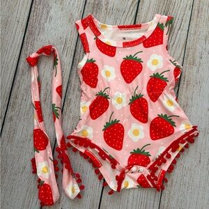 Pink Strawberry Print One-Piece for Kids